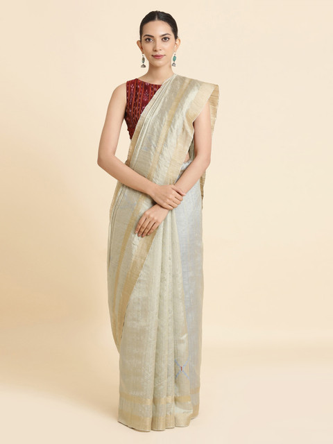 

Taneira Grey Pure Silk Solid Bhagalpuri Saree