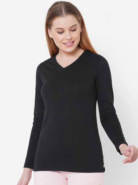 Sweet Dreams Women Black Solid Cotton Lounge T-Shirt
