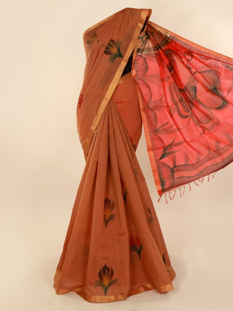 

Pothys Brown Printed Silk Cotton Saree