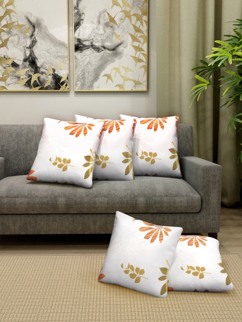 

Cortina White & Orange Set of 5 Floral Square Cushion Covers