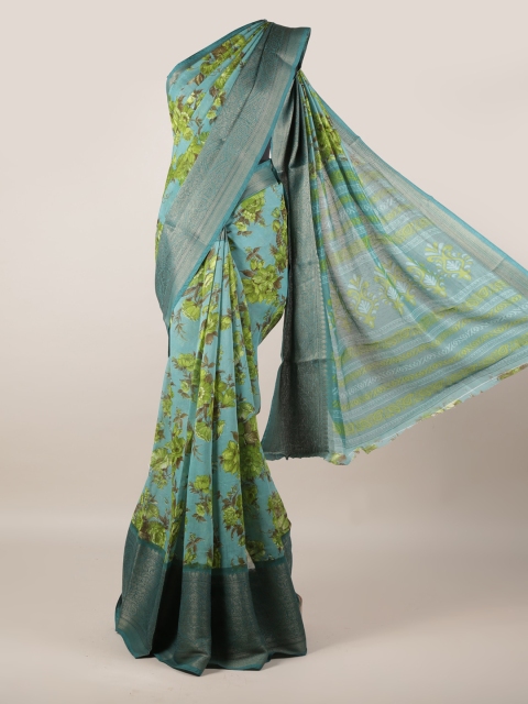 Pothys Blue & Green Jute Silk Printed Saree