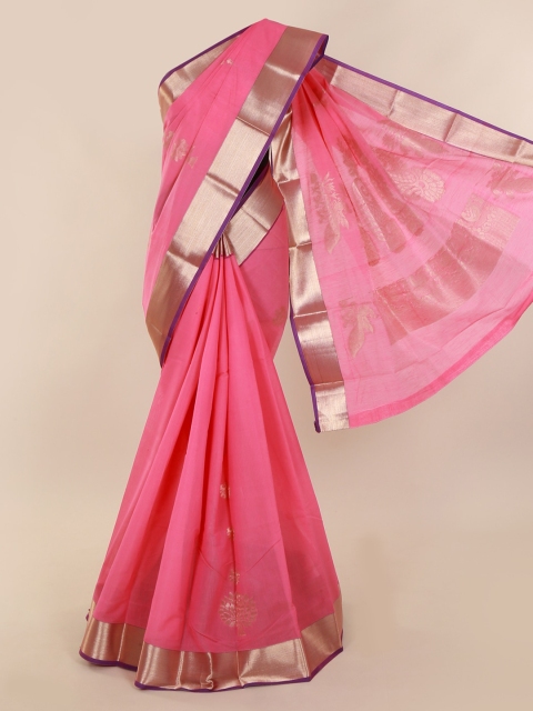 

Pothys Pink & Gold-Toned Silk Cotton Woven Design Saree