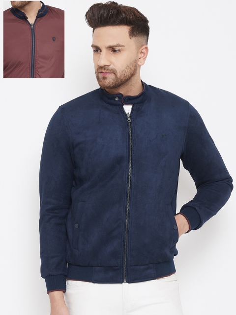 

Okane Men Navy Blue Printed Reversible Bomber