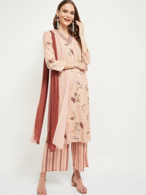 

max Women Peach-Coloured Printed Kurta with Palazzos & Dupatta