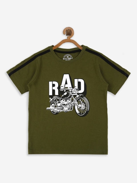 

BOLTS and BARRELS Boys Olive Green Printed Round Neck T-shirt