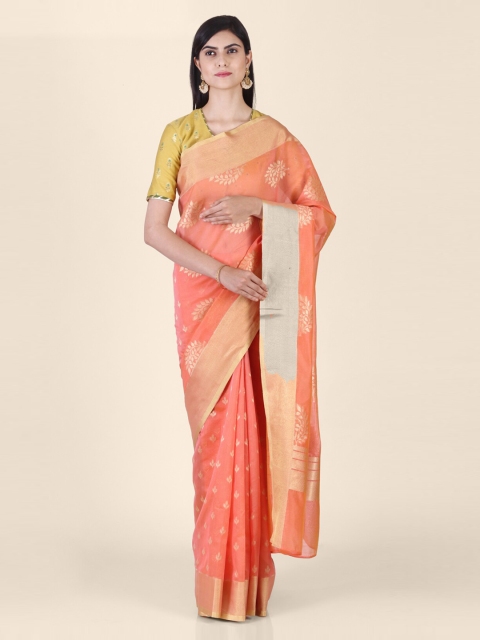 

Shruti and Mangaaysh Peach-Coloured & Gold-Toned Silk Blend Woven Design Banarasi Saree