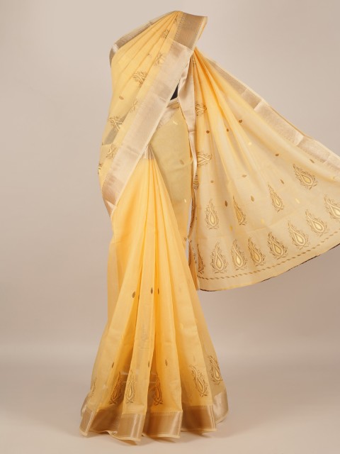 

Pothys Yellow Embroidered Cotton Blend Saree