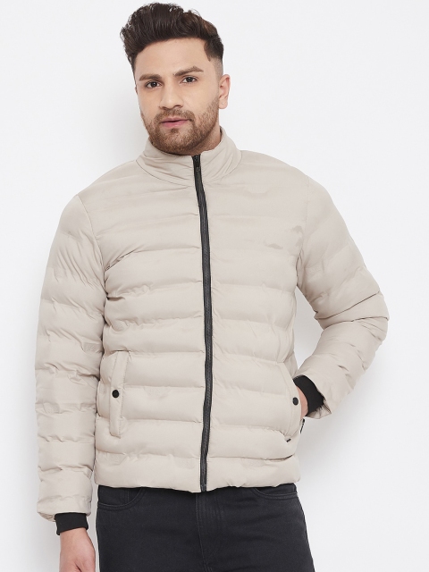 Okane Men Cream-Coloured Solid Puffer Jacket