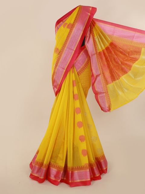 

Pothys Yellow Printed Silk Cotton Saree