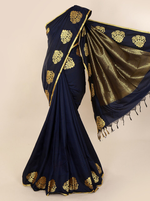 

Pothys Navy Blue & Gold-Toned Art Silk Woven Design Saree