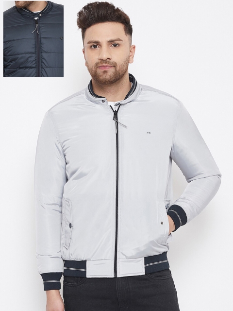

Okane Men Grey and Black Reversible Open Front Jacket
