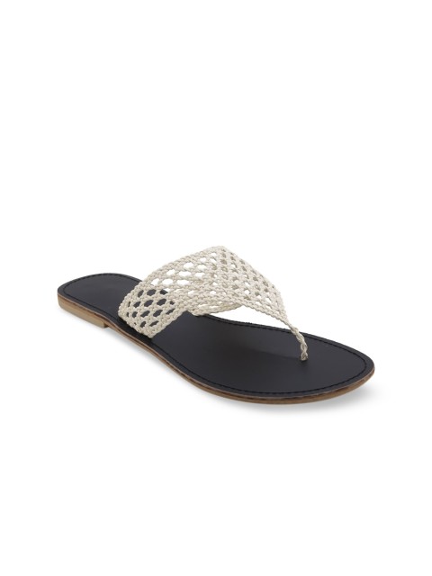 

HUE Women Cream-Coloured Woven Design Open Toe Flats