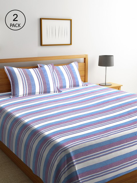 

Klotthe Pack of 2 Blue Woven Design Double Bed Cover With 4 Pillow Covers