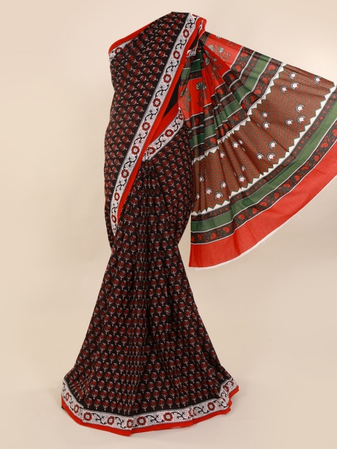 

Pothys Black & Red Pure Cotton Printed Saree