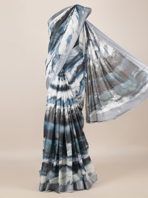 

Pothys Blue & Grey Linen Blend Printed Saree
