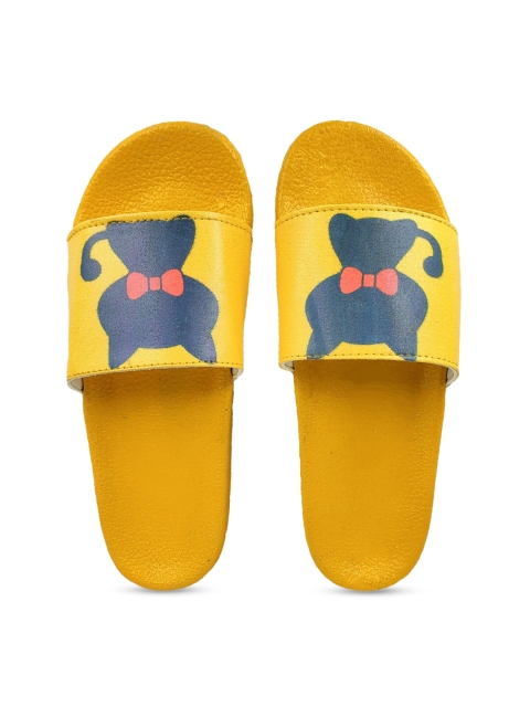 

Pampy Angel Women Yellow & Blue Printed Sliders