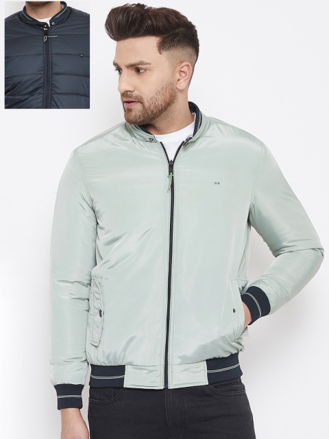 

Okane Men Green & Navy Blue Solid Reversible Bomber