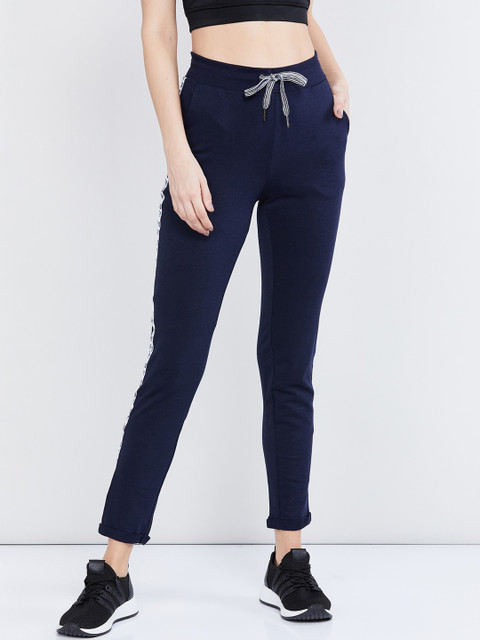 

max Women Navy Blue Solid Slim-Fit Track Pants