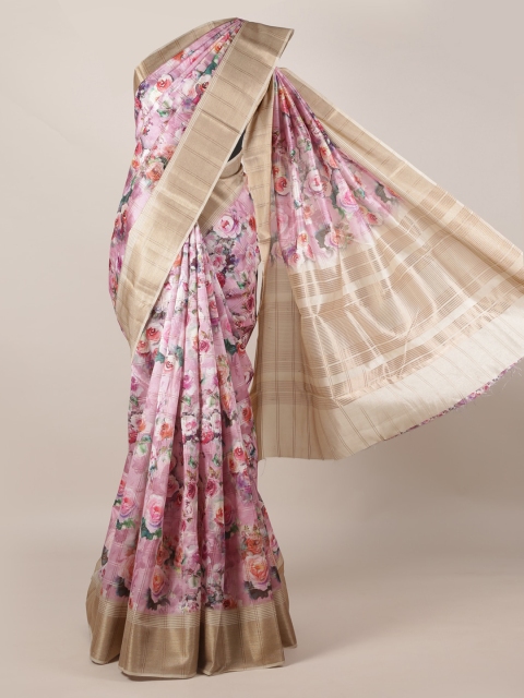 

Pothys Pink Printed Jute Silk Saree