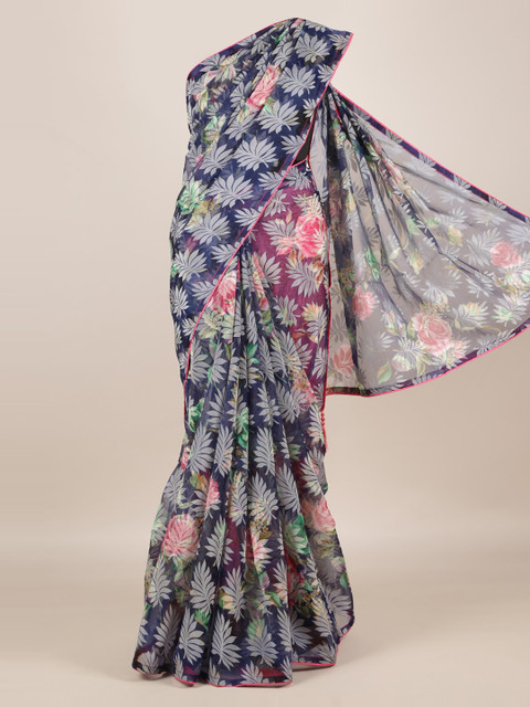 

Pothys Navy Blue & White Jute Silk Printed Saree