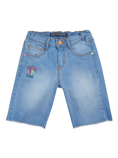 

VITAMINS Girls Blue Washed Regular Fit Denim Shorts