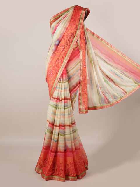 

Pothys Cream-Coloured & Red Poly Georgette Printed Saree