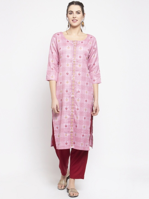 

KHALOM Women Pink Printed Kurta with Trousers