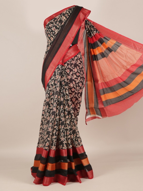 

Pothys Black & Red Jute Silk Printed Saree