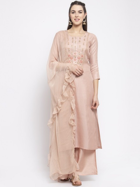 

KHALOM Women Pink Embroidered Kurta with Palazzos & Dupatta
