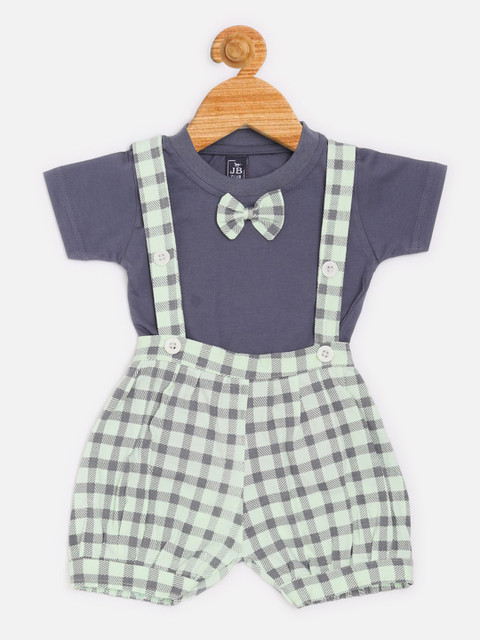 

Jaybee Infant Boys Grey & Green Cotton T-shirt with Checked Romper