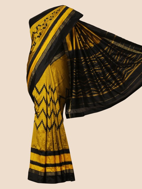 

Pothys Gold-Toned & Black Pure Silk Striped Saree