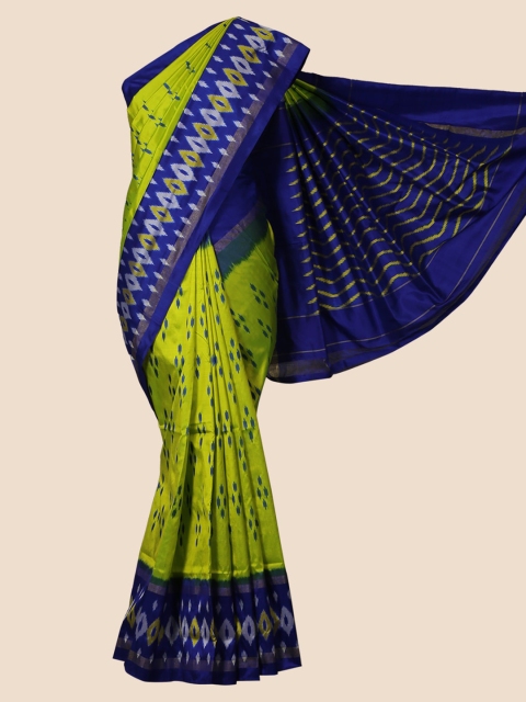 

Pothys Lime Green & Navy Blue Pure Silk Printed Pochampally Saree