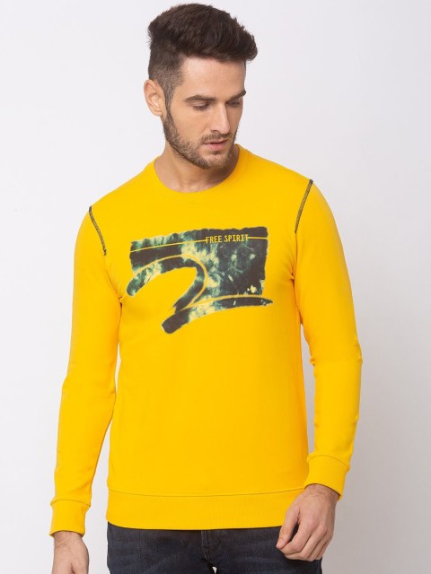 

SPYKAR Men Yellow Printed Cotton Sweatshirt