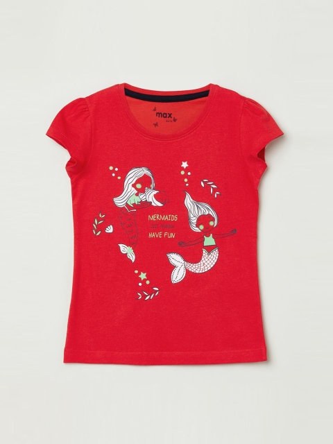 

max Girls Red Printed Cotton Top