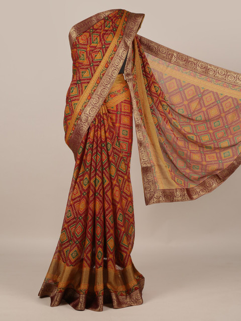 

Pothys Maroon Printed Poly Georgette Saree