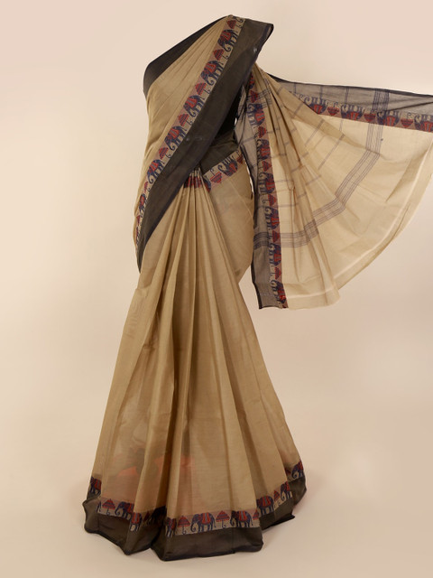 

Pothys Beige & Brown Pure Silk Colourblocked Saree