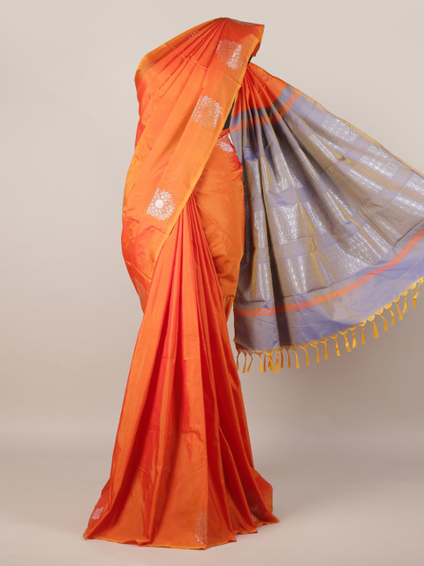 

Pothys Orange Solid Art Silk Saree