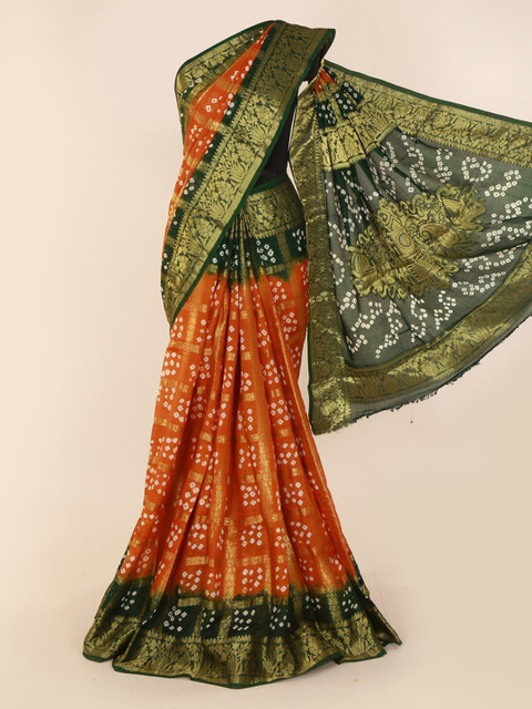 

Pothys Orange & Green Art Silk Printed Banarasi Saree