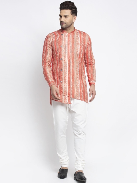 

Benstoke Men Orange Striped Kurta with Churidar