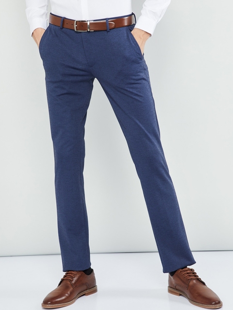 

max Men Blue Slim Fit Solid Regular Trousers