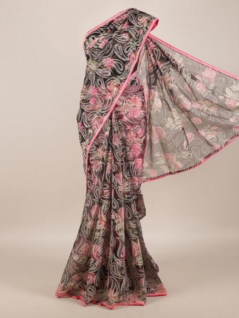 

Pothys Navy Blue & Pink Jute Silk Printed Saree