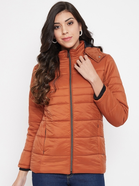 

Okane Women Rust Brown Solid Padded Jacket