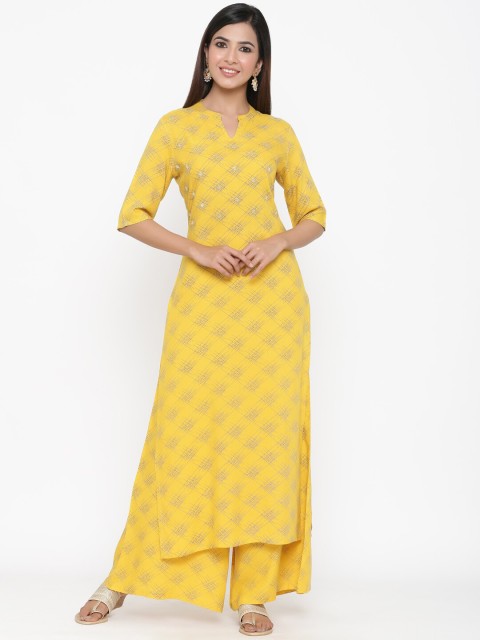 

kipek Women Yellow Printed Kurti with Skirt