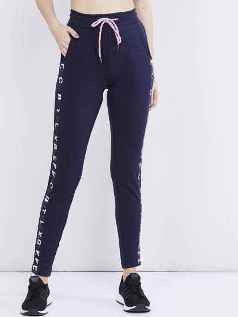 

max Women Navy Blue Solid Slim-Fit Track Pants