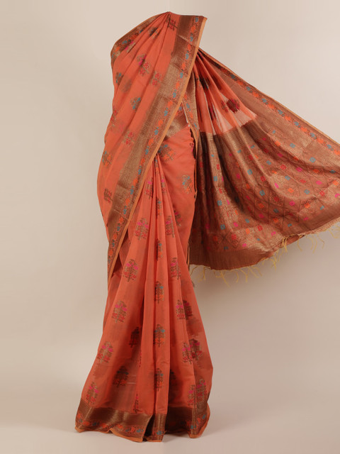 

Pothys Orange Woven Design Jute Silk Saree