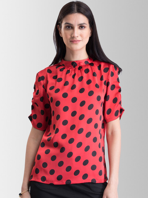 

FableStreet Women Red & Black Printed Satin Top