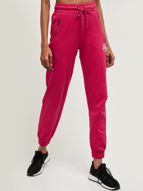 

max Women Fuchsia Pink & White Solid Joggers