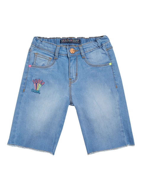 

VITAMINS Girls Blue Solid Regular Fit Denim Shorts
