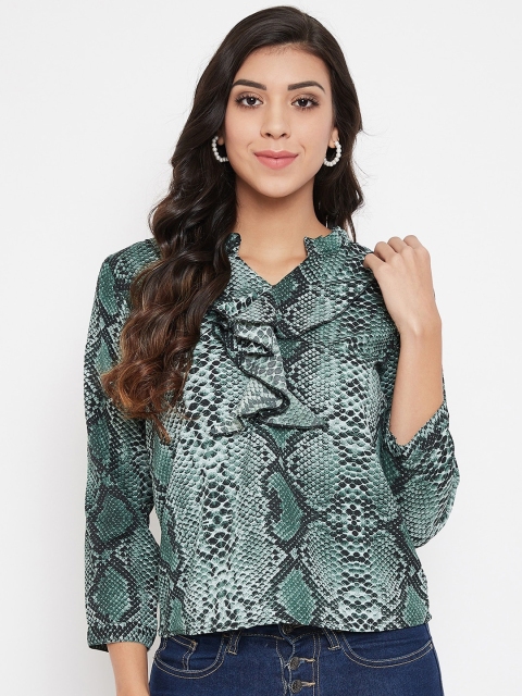 U&F Women Green Printed Shirt Style Top