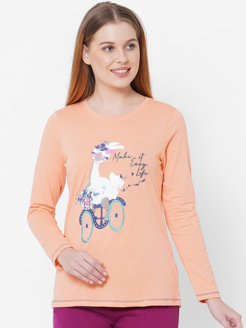 

Sweet Dreams Women Peach Coloured & White Printed Lounge T-Shirt